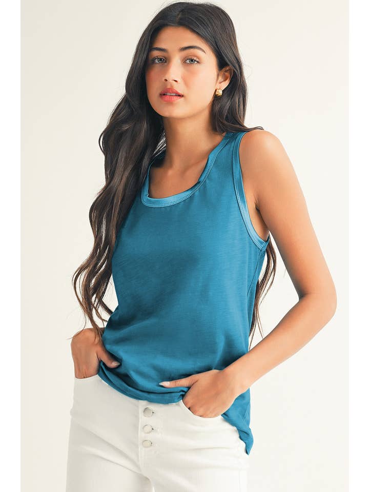 Little Daisy Closet - Wholesale Tank Top - Women's - LDC Tan Contrast Trim Round Neck Tank Top