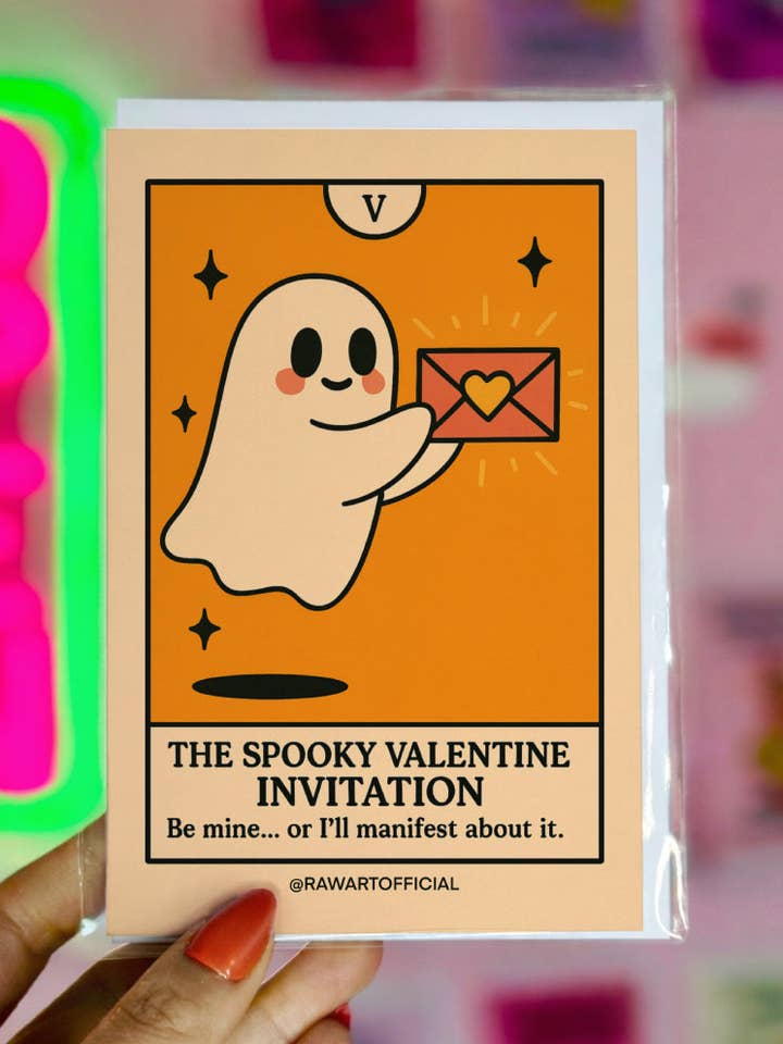 Carte de Saint-Valentin Fantôme Effrayant • Amour de Sorcière, Style Tarot Amusant pour la vente par Hot Mess Paper Co.