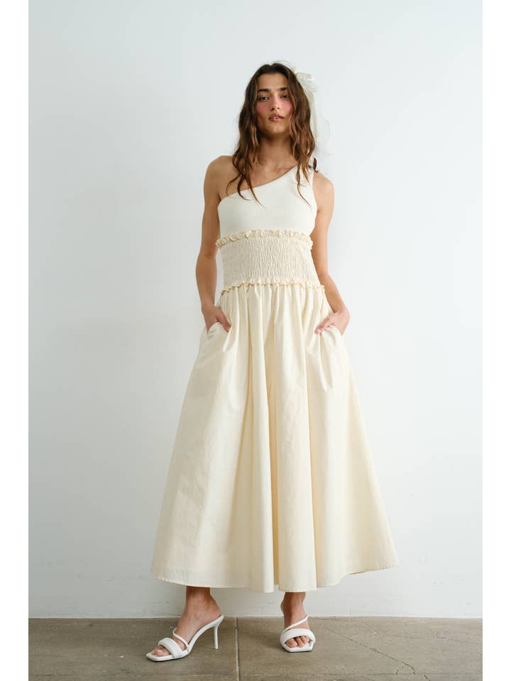 Creamon – wholesale Klänning - Dam – Maxiklänning i poplin med en axel13