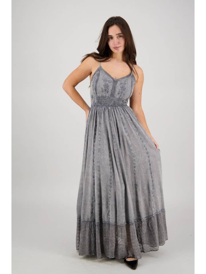 Advance Apparels - Wholesale Dress - Women's - Sheer Hem Smocked Maxi Dress ADL-25324