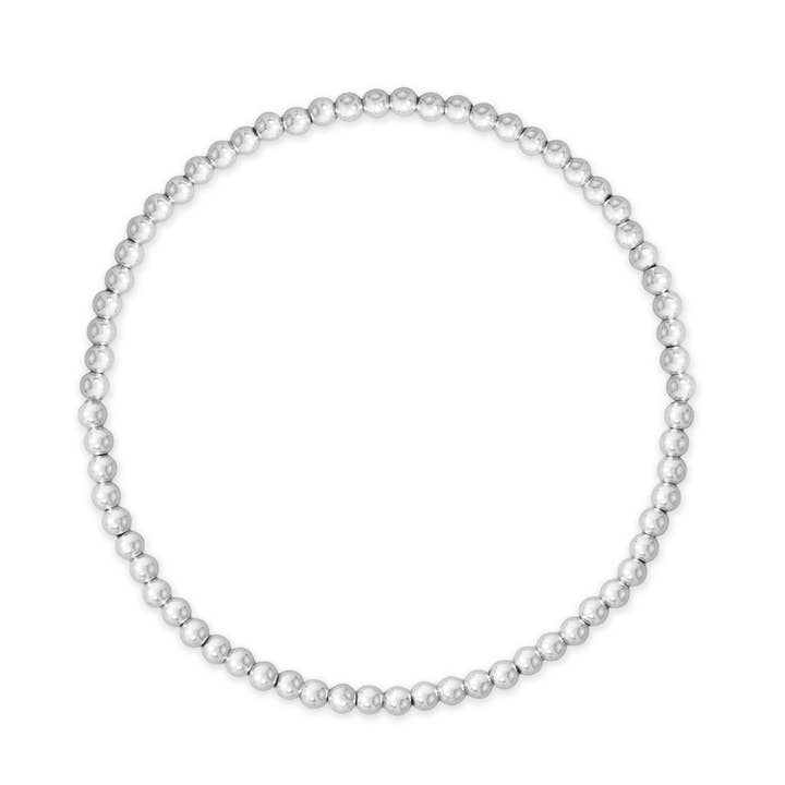 Pulseira elástica de contas de prata de 3mm, 7" por atacado de Silver Stars Collection