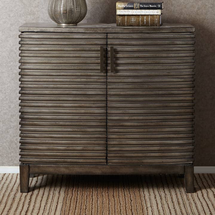 Distressed Rustic 2-Door Accent Chest, Antique Grey * for wholesale by Olliix
