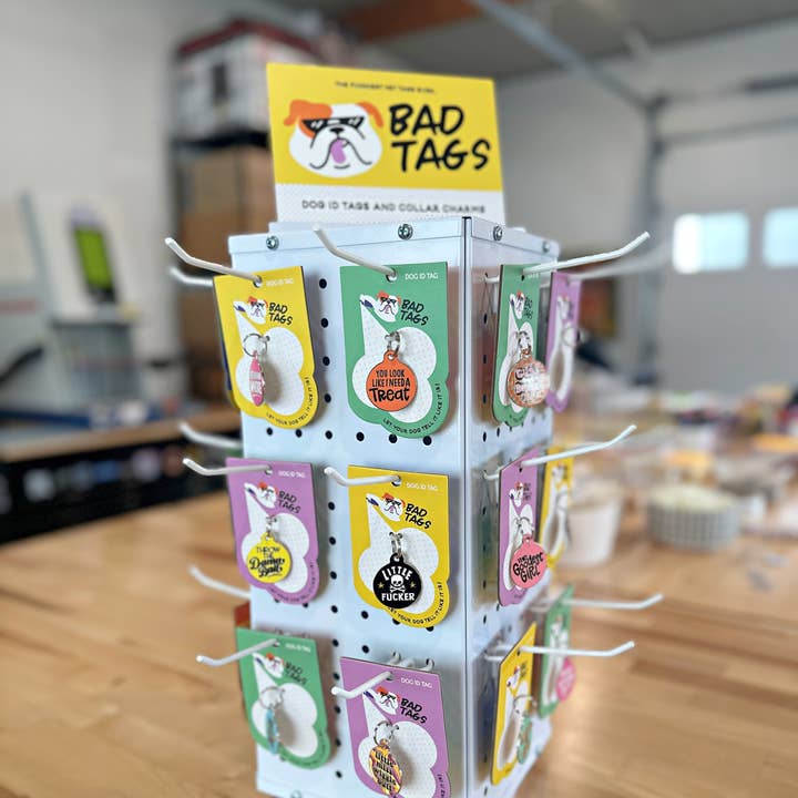 Bad Tags - Wholesale Pet Identification Tag - Cat/Dog - Bad Tags - Large Rotating Metal Display Stand (24 Hooks)