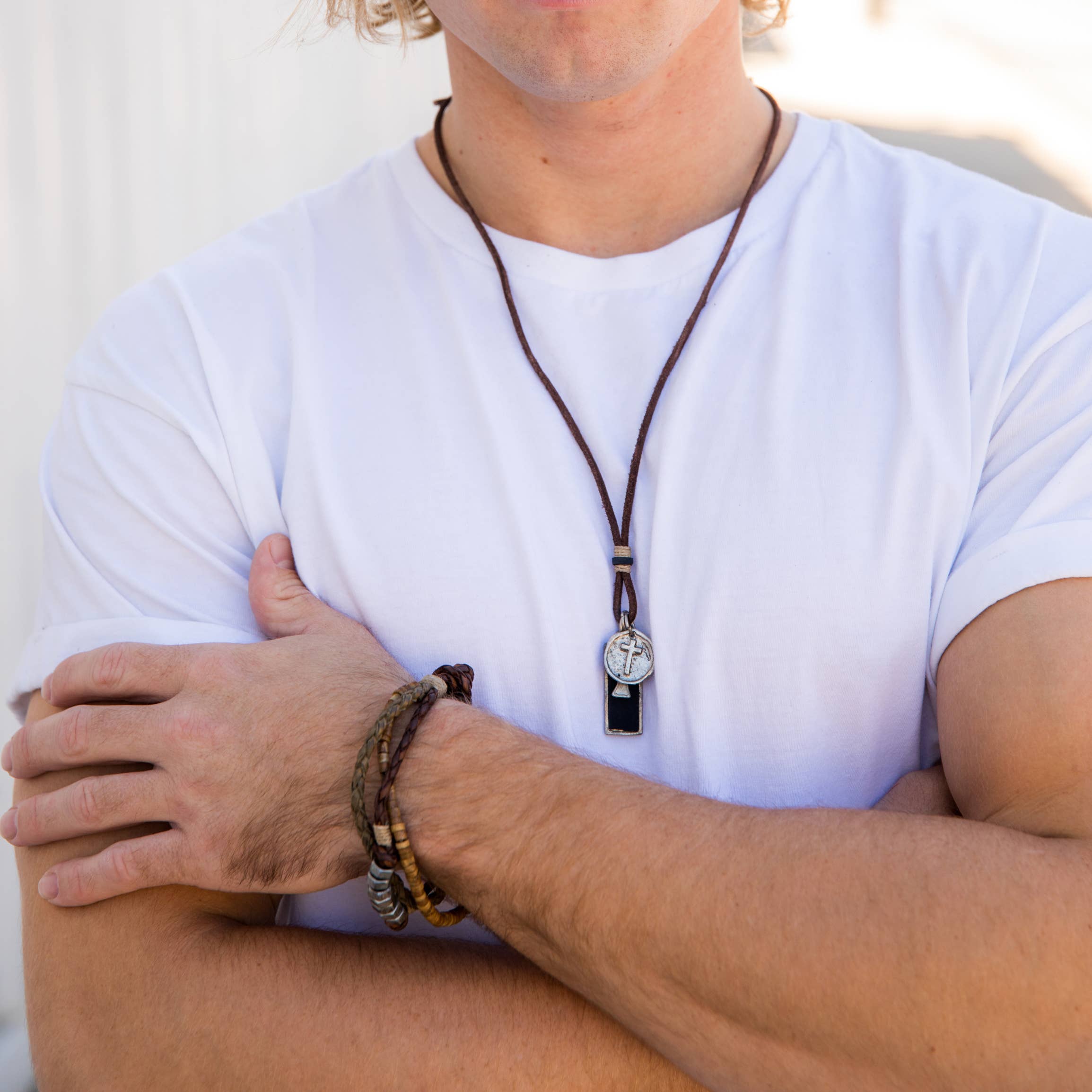 Anju Jewelry - Wholesale Jewelry - Men's - Aadi Braided Leather, Wooden and Silver Beads Men's Bracelet1