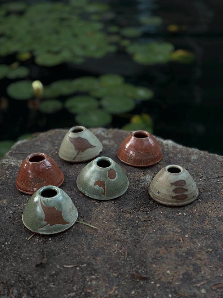 Handmade Ceramic Candlestick Holders with Wildlife Motifs for wholesale by Shachi Shah