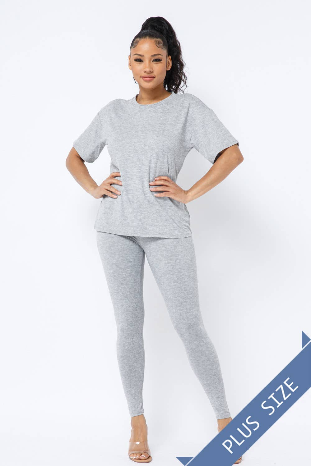 Julia by LoveJ - Wholesale Top & Pant Set (NOT Loungewear) - Women's - Plus Size Brushed Dty Round Neck Top Leggings Set25