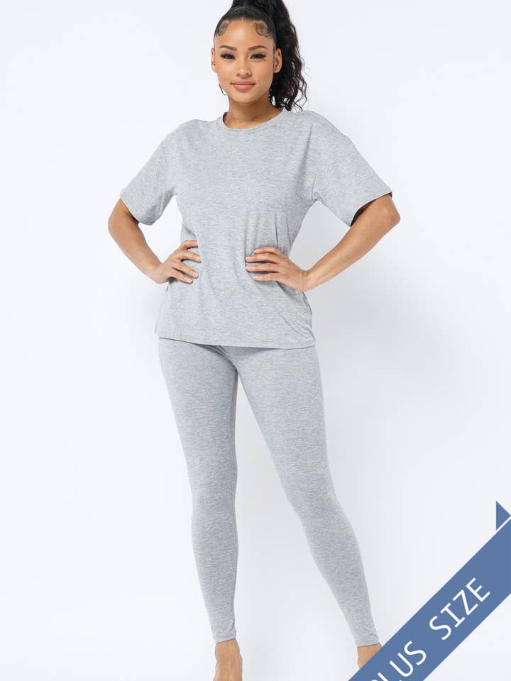 Julia by LoveJ - Wholesale Top & Pant Set (NOT Loungewear) - Women's - Plus Size Brushed Dty Round Neck Top Leggings Set25