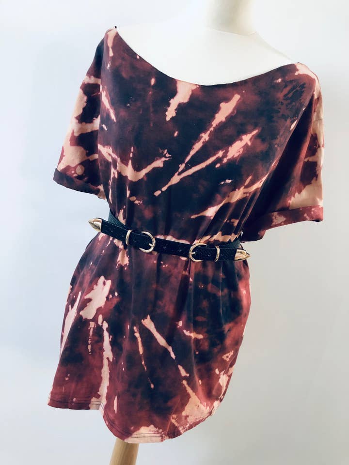 Blue Purple Tie Dye Off Shoulder Oversize T-Shirt Tee for wholesale by Luxury Style UK