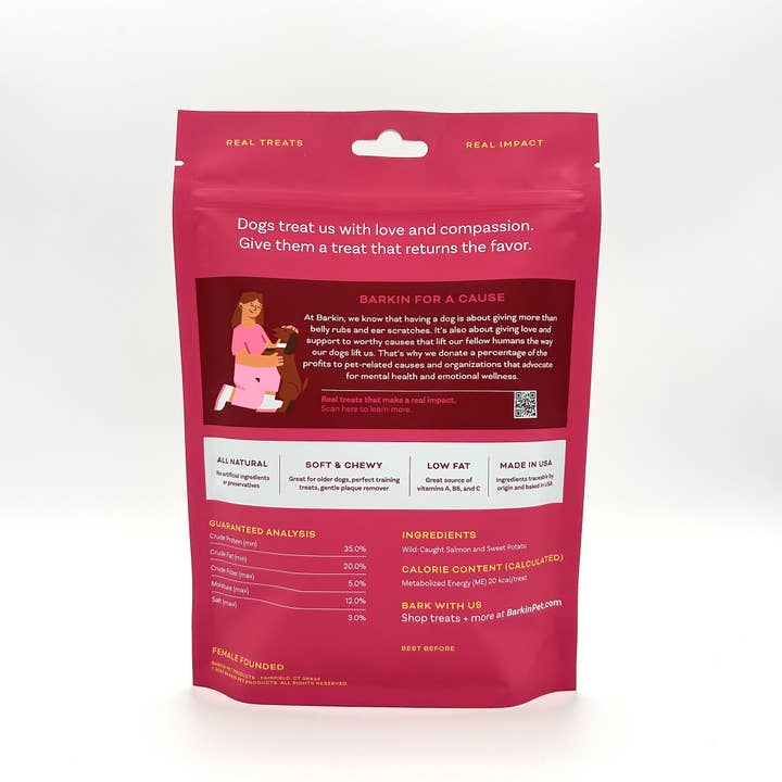 BARKIN - Vendita all'ingrosso Snack - Cani - CHIPS DI PATATE DOLCI PER CANI CON SALMONE