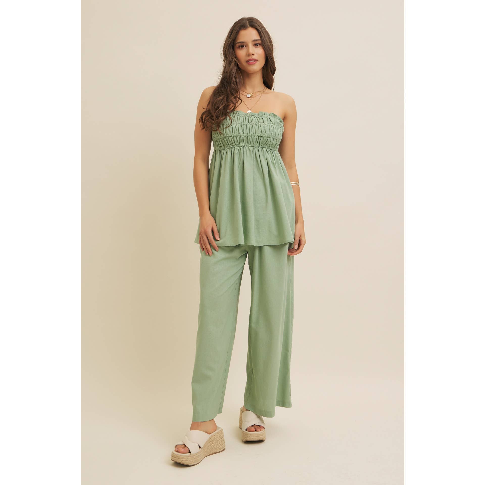 in february – Blusa - Mulher por atacado – TOP TÚNICA SEM ALÇAS DRAPEADO EM VISCOSE E LINHO9