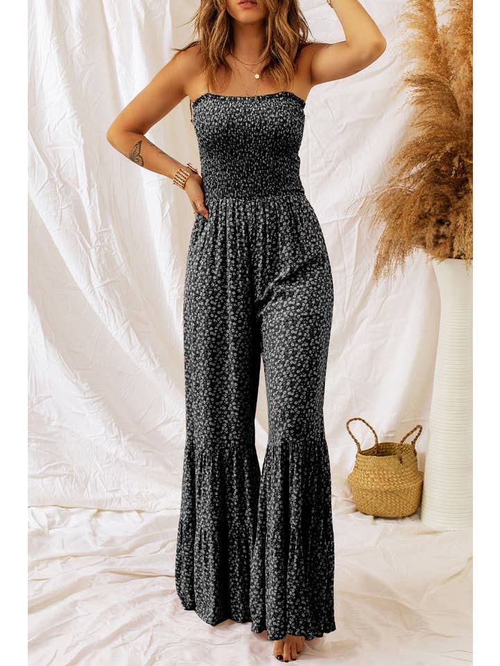 Little Daisy Closet - Wholesale Jumpsuit - Women's - Straps Smocked Bodice Wide Leg Floral Jumpsuit1