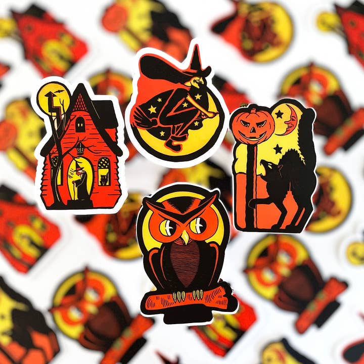 Vintage Klassische Gruselsaison Bild Vinylaufkleber - Set von 4 für den Großhandel von drawn by water
