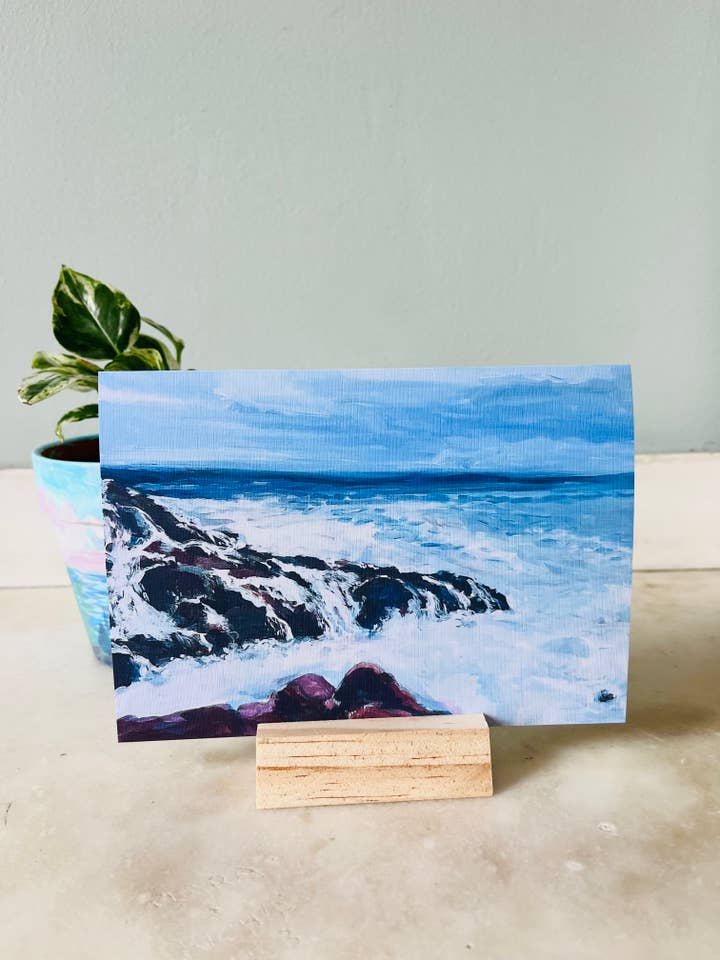Ocean waves crashing on shoreline - blank greeting card for wholesale by Savell Studio