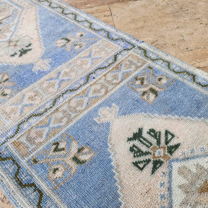 Vintage Pillows Store - Wholesale Area Rug - Turkish Blue Oushak Rug Runner 1'10'' X 7'1''