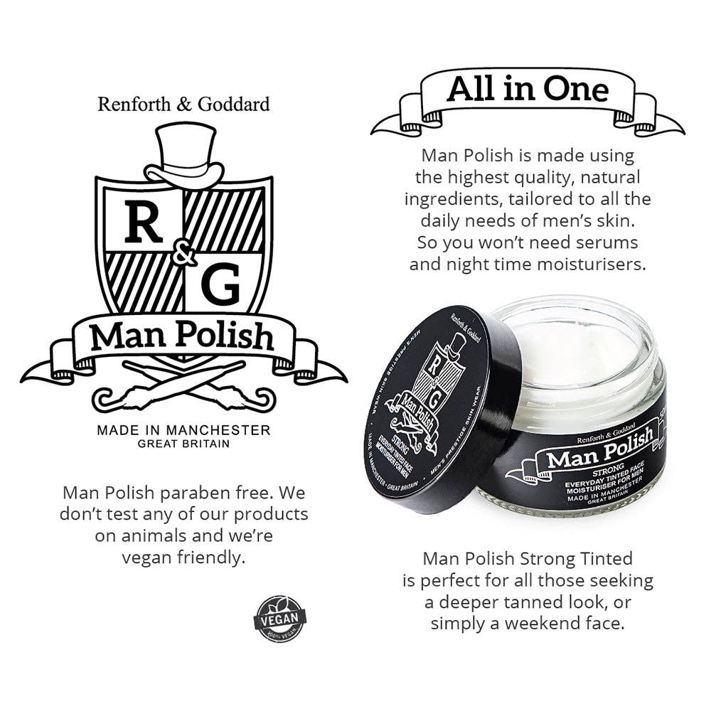 Man Polish – wholesale Tinted moisturiser – Man Polish Strong Tinted - Everyday Gradual Tanning Face Moisturiser for Men - 50ml1
