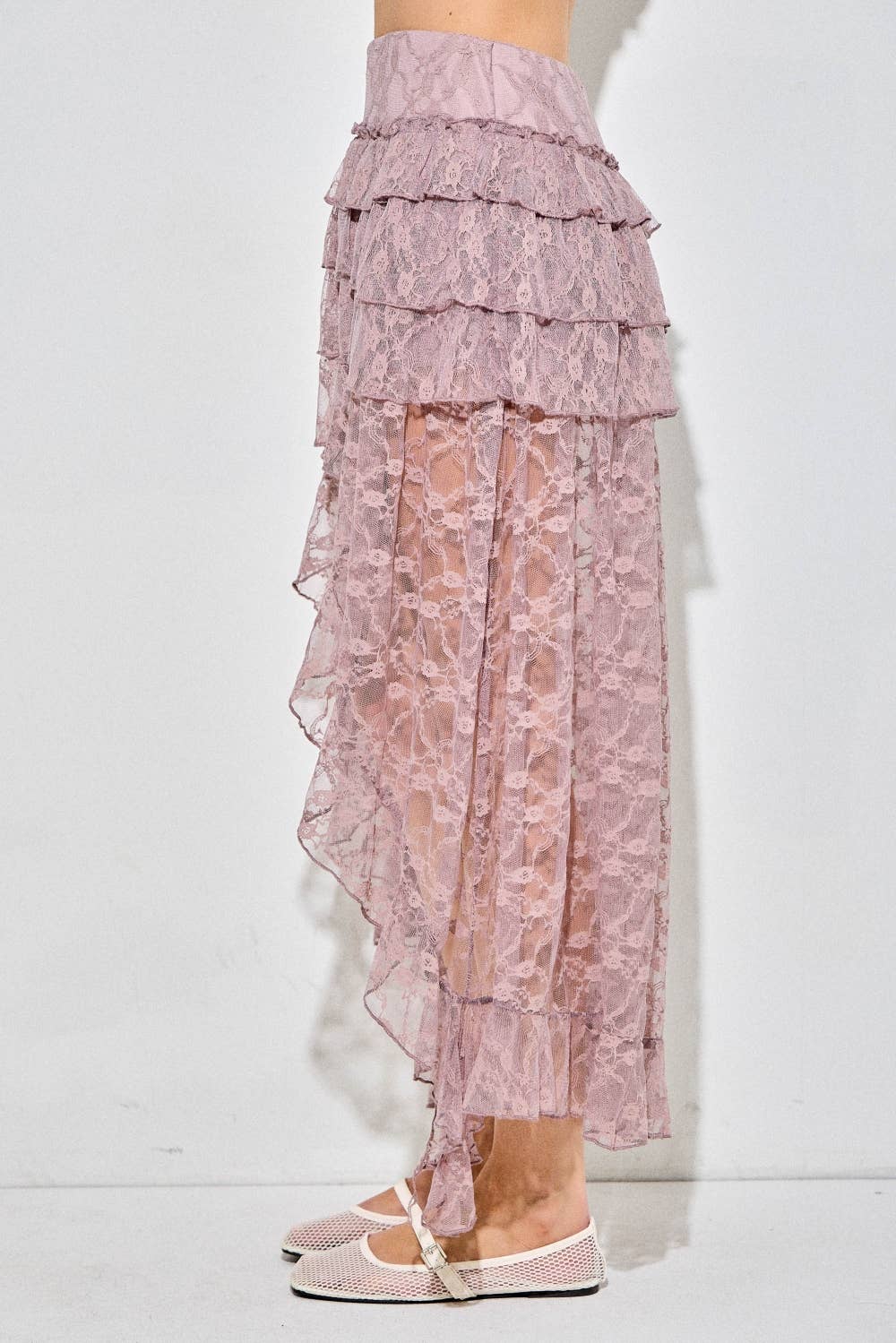 Baevely by Wellmade USA – wholesale Skirt – Women’s – Lace Ruffle Tiered High-Low Maxi Skirt4