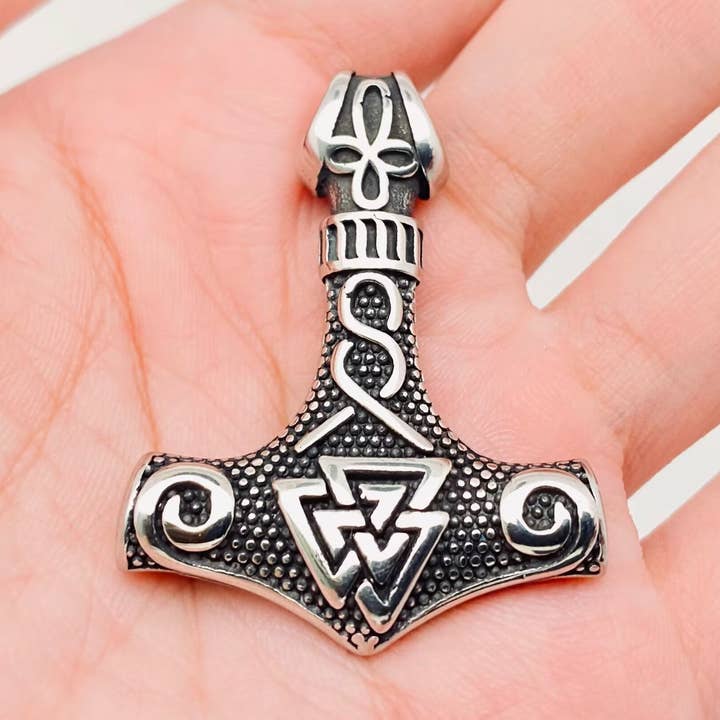 Valknut Hammer Stainless Steel Pendant - MJ/MNP for wholesale by Mio Queena