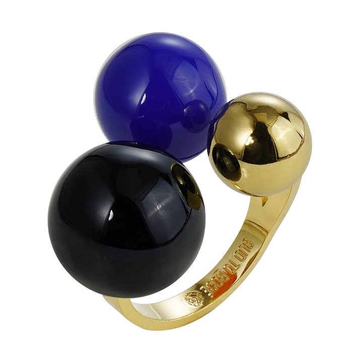 Brea Enamel Large Ring Blue/Gold for wholesale by Bud To Rose
