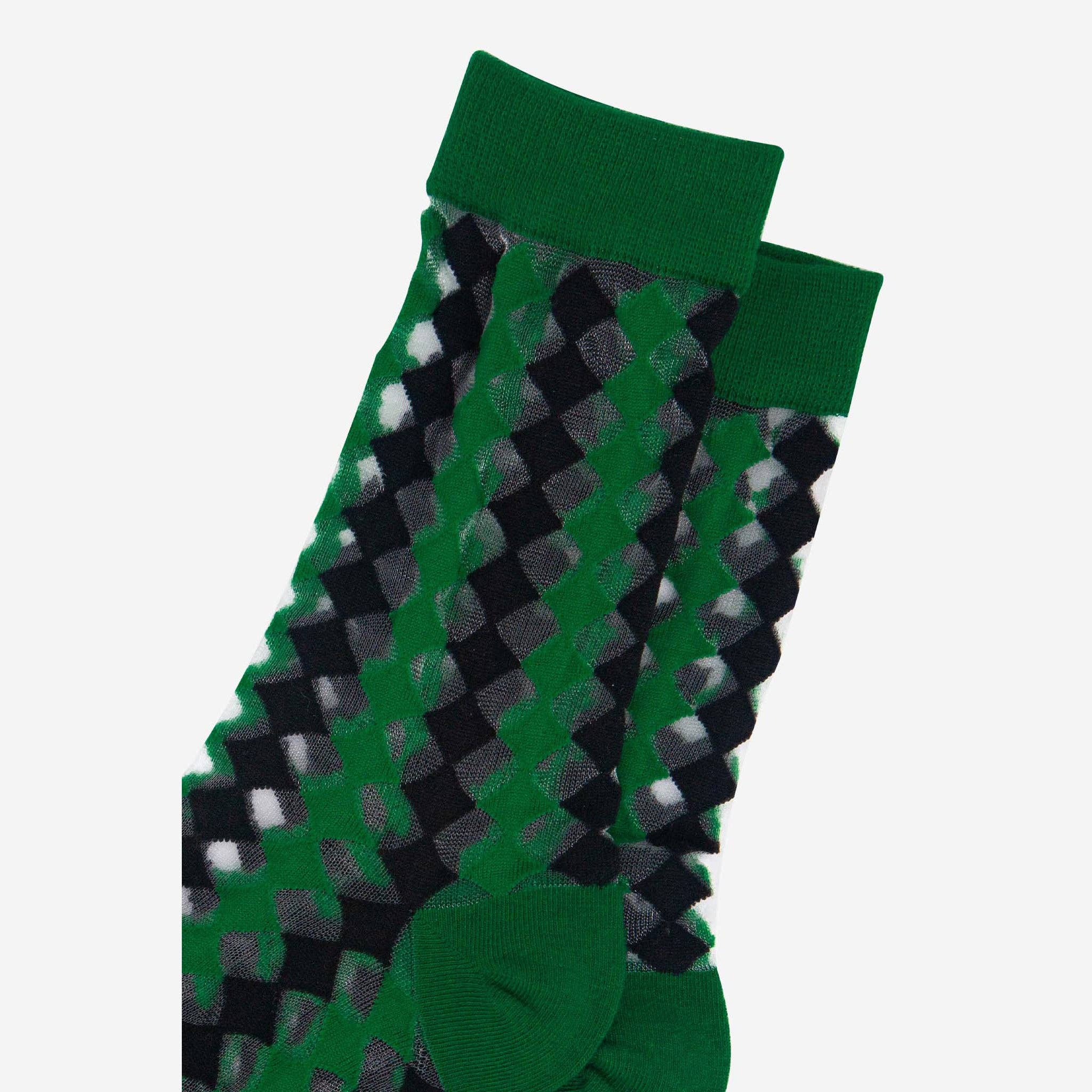 Sock Talk – Meias - Mulher por atacado – Meias Transparentes de Tornozelo para Mulher - Verde/Preto, Diamante3