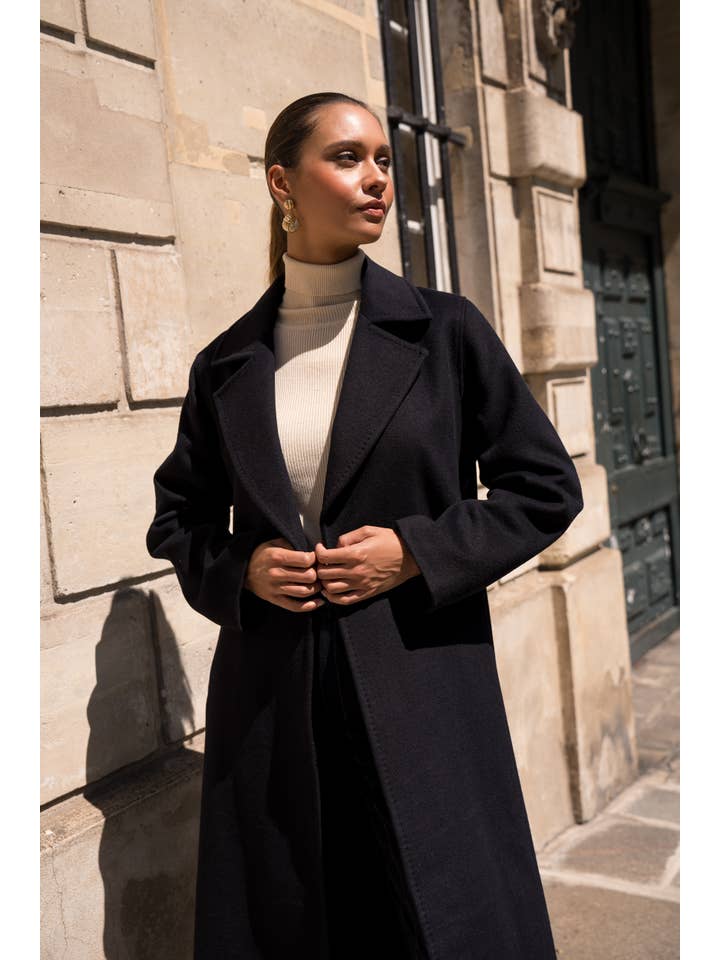 Attentif Paris - Wholesale Coat - Women's - Belted long coat in blended wool6