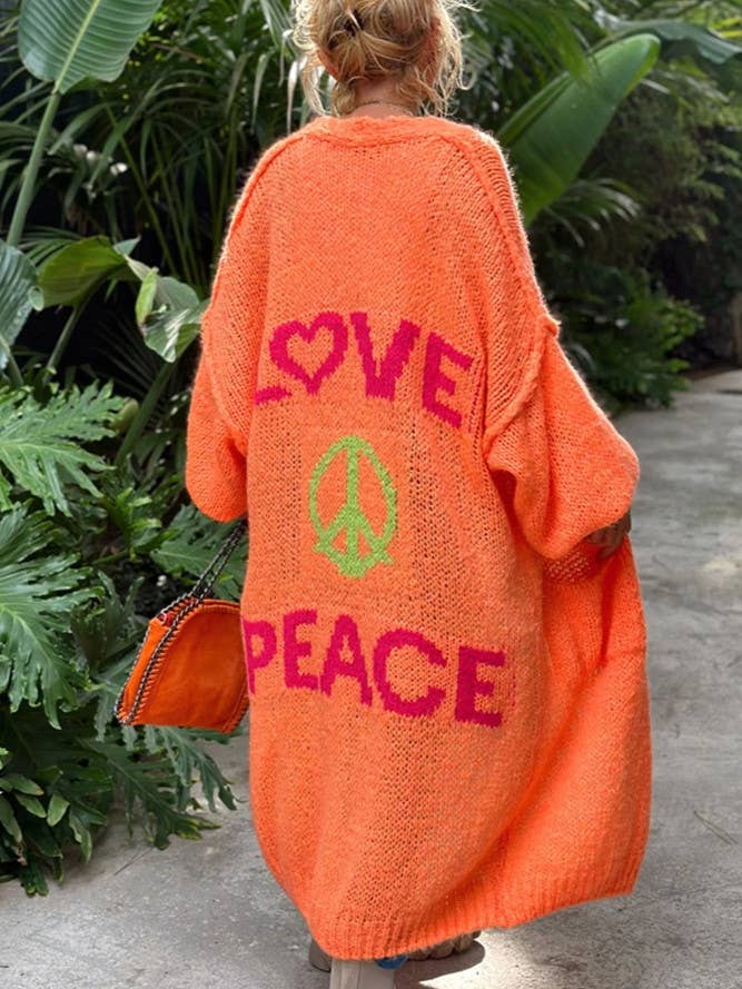 Rosa Clothing - Wholesale Cardigan - Women's - Love & Peace Exposed Seam Knit Sweater Long Cardigan