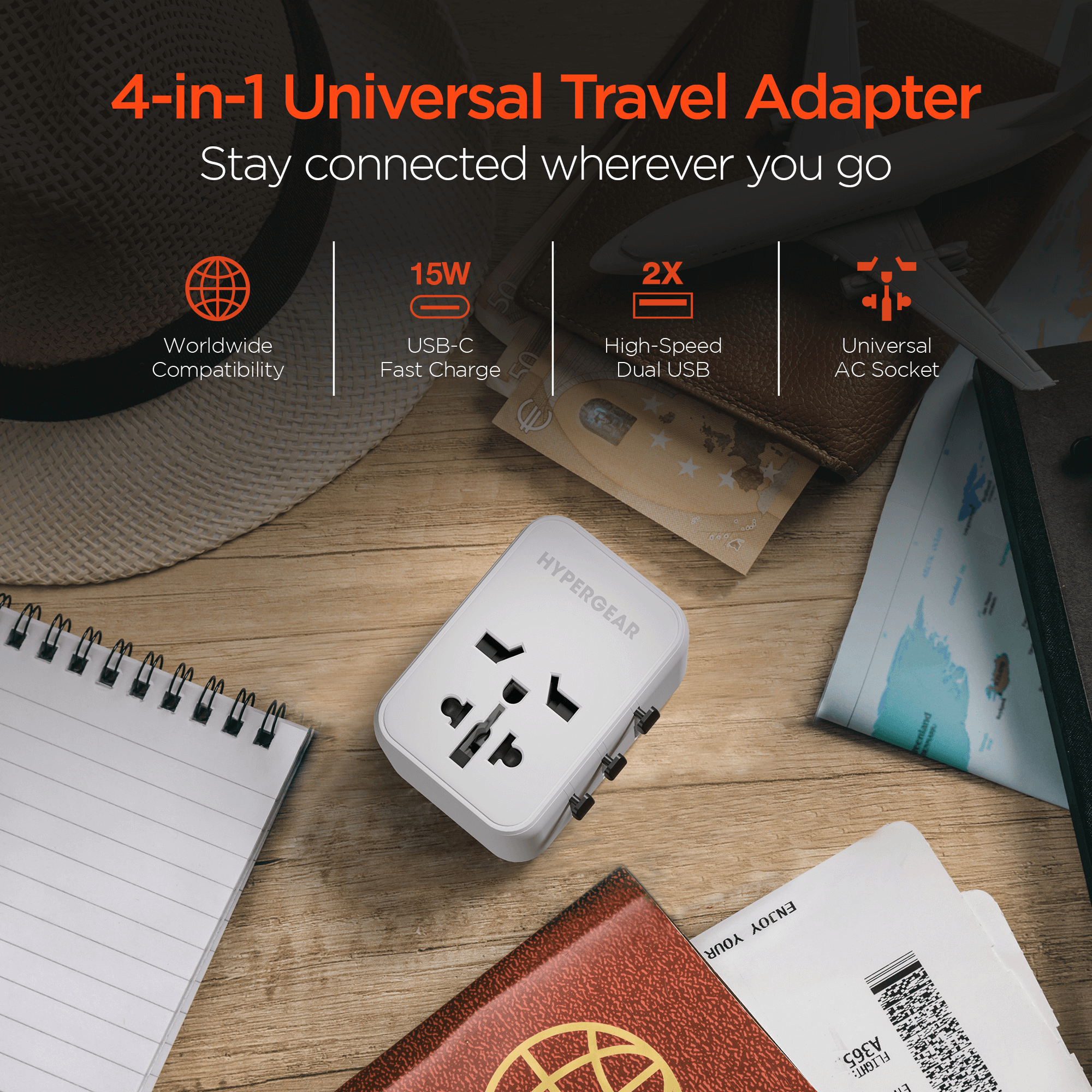 JupiterGear Home – wholesale Strömadapter – HyperGear WorldCharge Universell Reseadapter med USB-C12