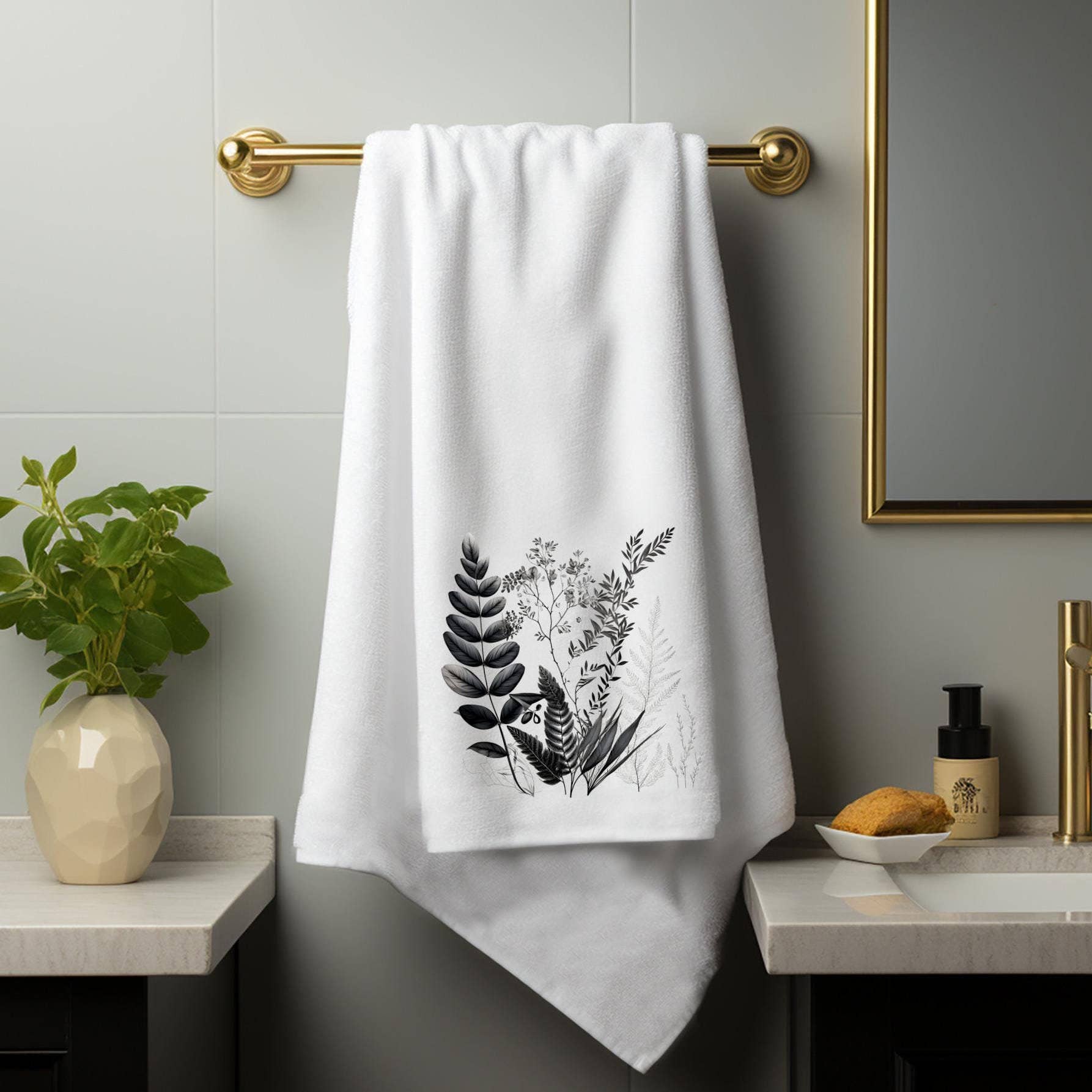 Fernville Creations - Wholesale Bath Towel - Elegant Black & White Floral Plush Bath Towel for Daily Use7