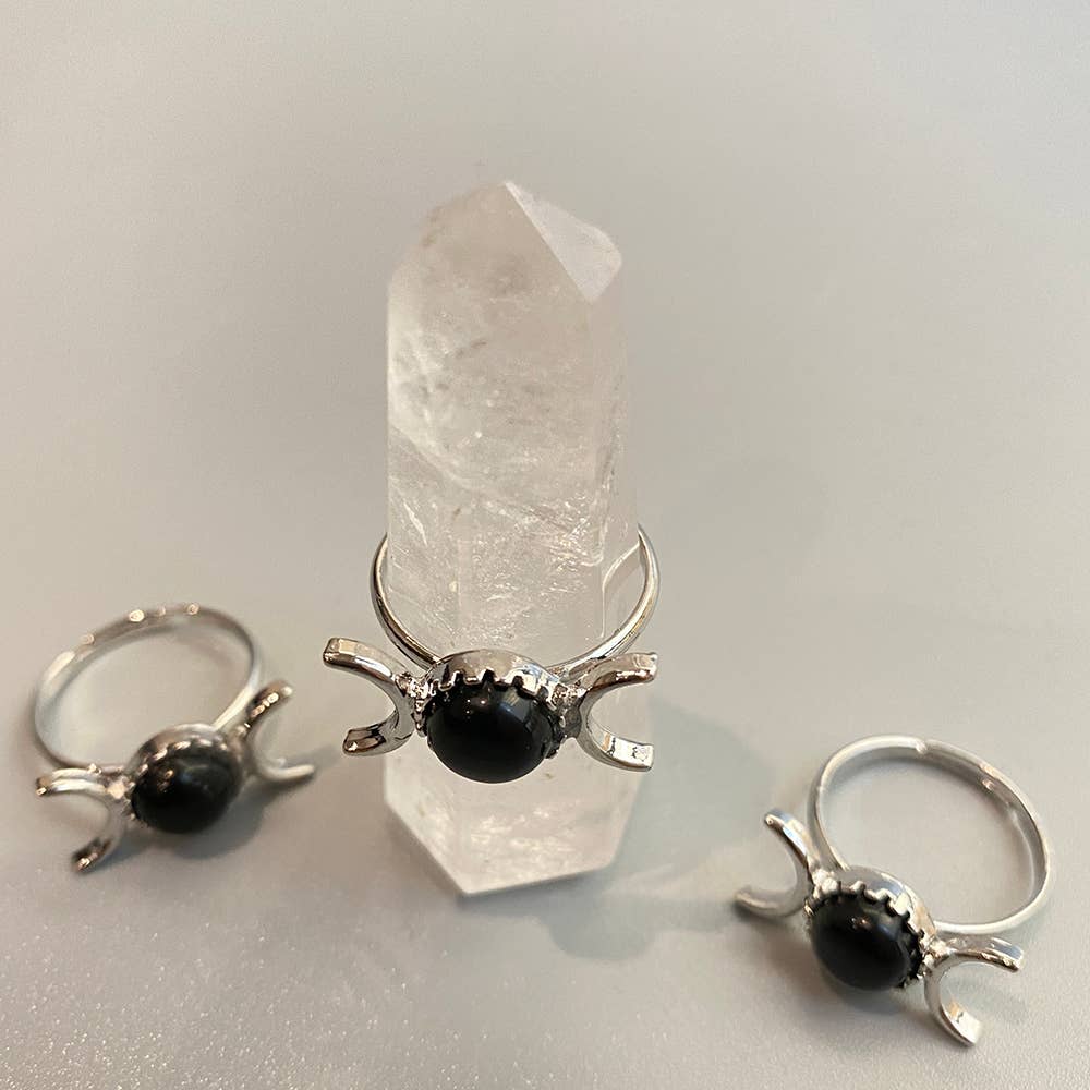 VIE – wholesale Single stone/solitaire ring – Adjustable Triple Moon Ring with 0.5cm Gemstone6