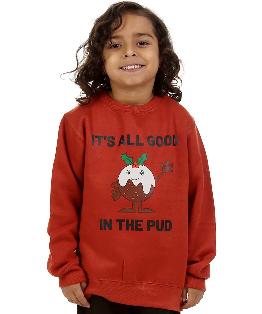 Trendy Toggs Kids Christmas pudding Jumper Rust for wholesale on Faire0