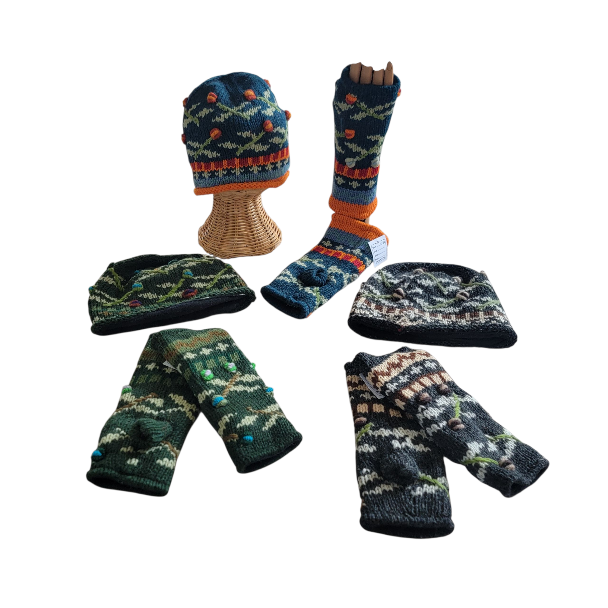 Evergreen Guardian Imports - Wholesale Beanie - Women's - H-31 & G-32 Set Of Hat& Handwarmers Embroidered Flower Stems1