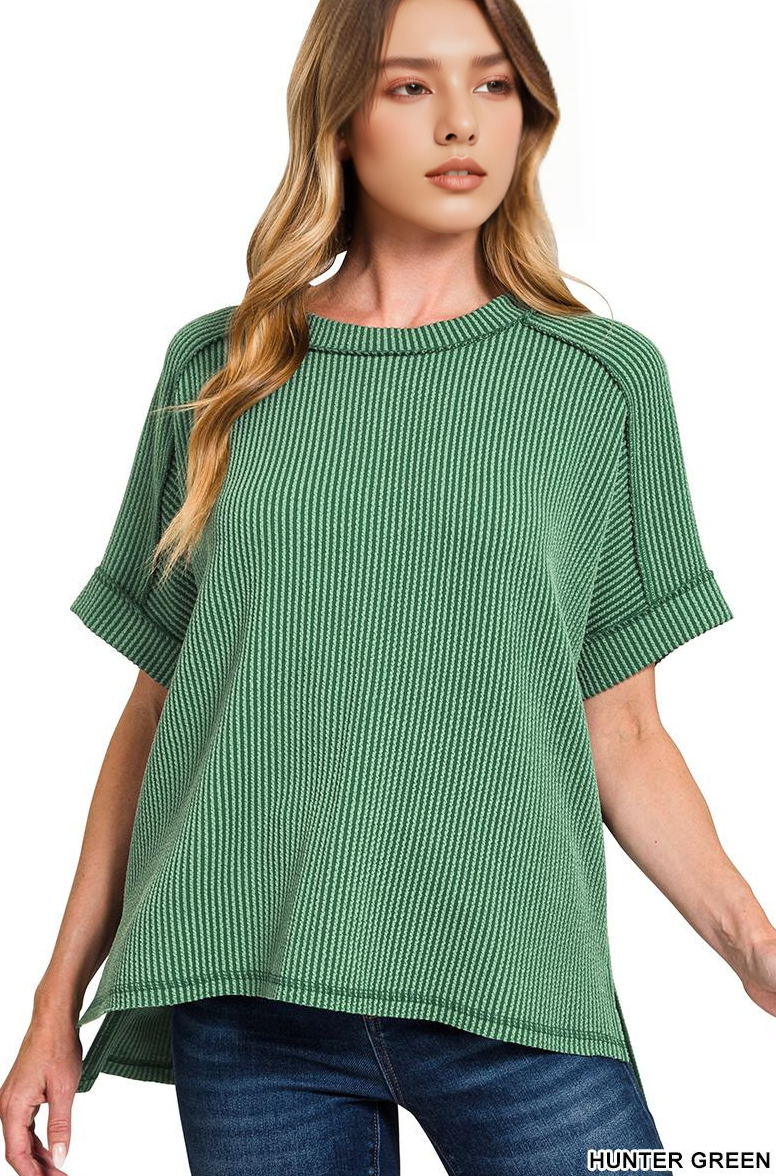 42POPS – wholesale Stickad topp - Dam – .Corded Rib Kortärmad Topp med Rå Kant64