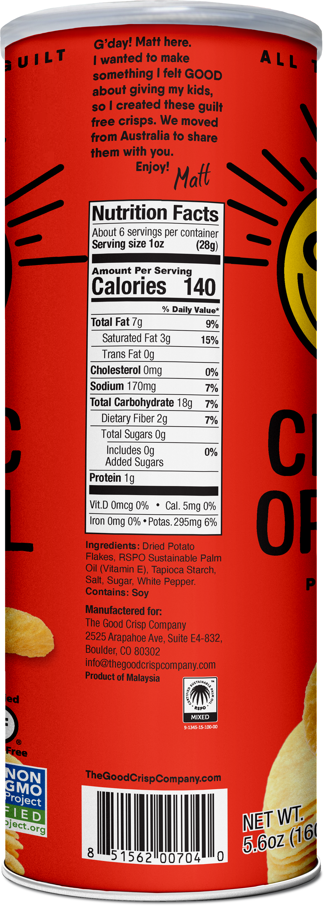 The Good Crisp Company - Wholesale Chips - Classic Original Chips - 5.6oz Cans (Case of 8)2