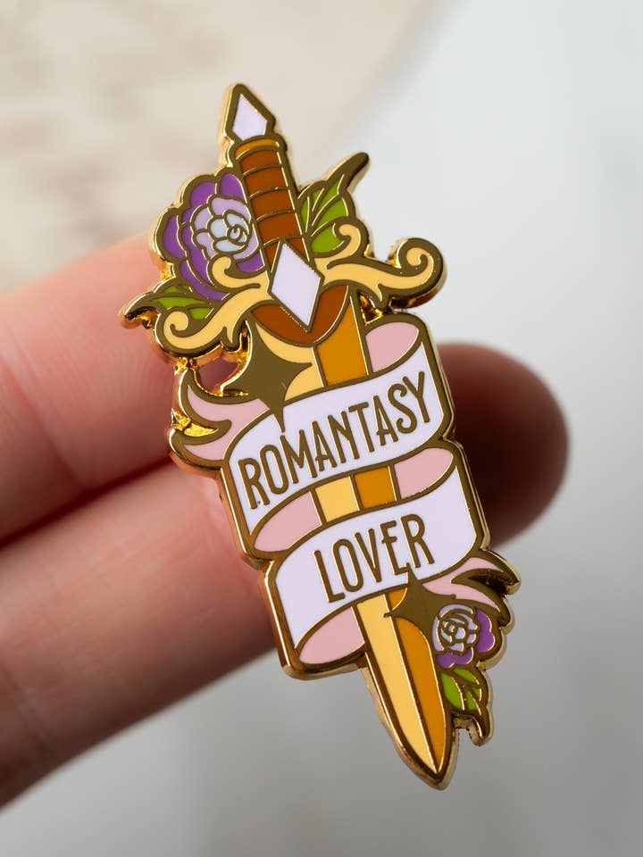 Romantasy Lover Sword Enamel Pin for wholesale by The Bookish Atelier