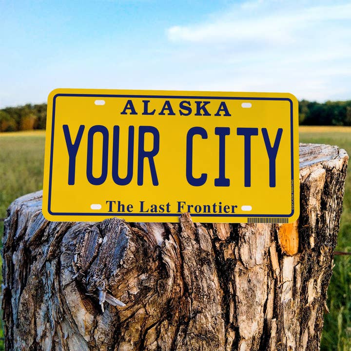 Skylark Printing - Wholesale Sticker - Alaska Yellow Plate Souvenir Sticker with Your City, Text1