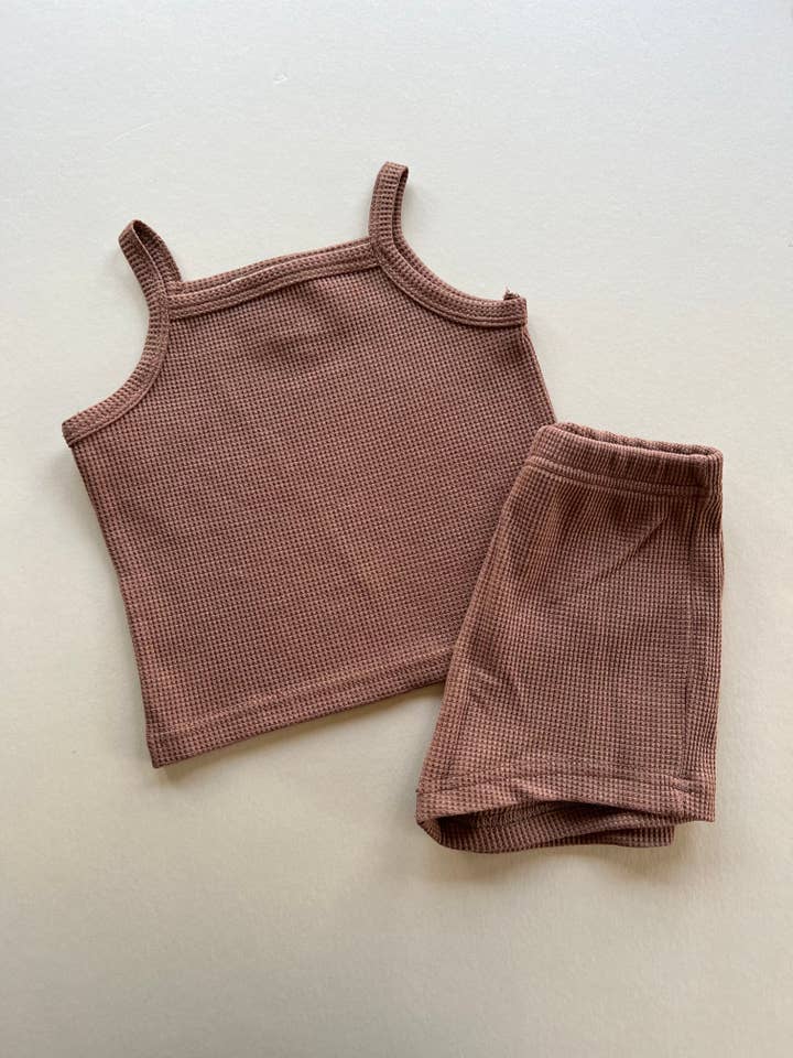 Modern Roots Kids Co. - Wholesale Top & Short Set - Kids - Waffle Two Piece Set | CHOCOLATE
