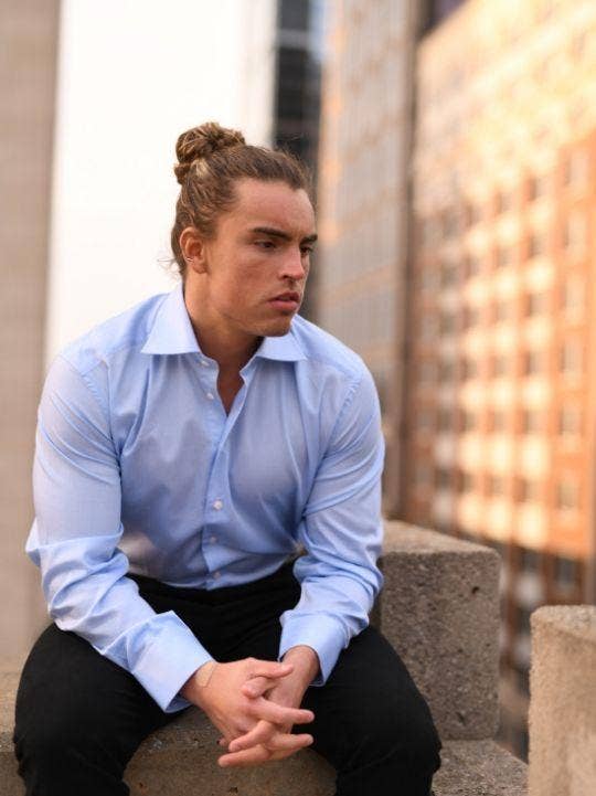 English Threads - Wholesale Button Down Shirt - Men's - Sky Blue Cotton Stretch Shirt - Regular Fit5