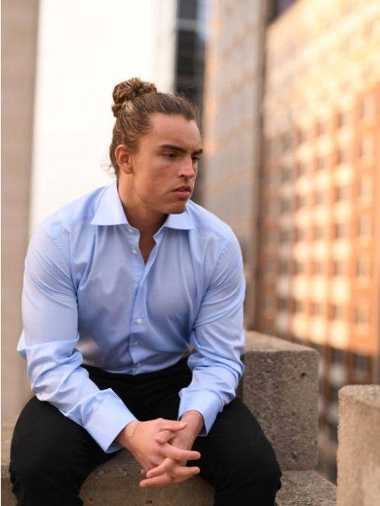 English Threads - Wholesale Button Down Shirt - Men's - Sky Blue Cotton Stretch Shirt - Regular Fit5