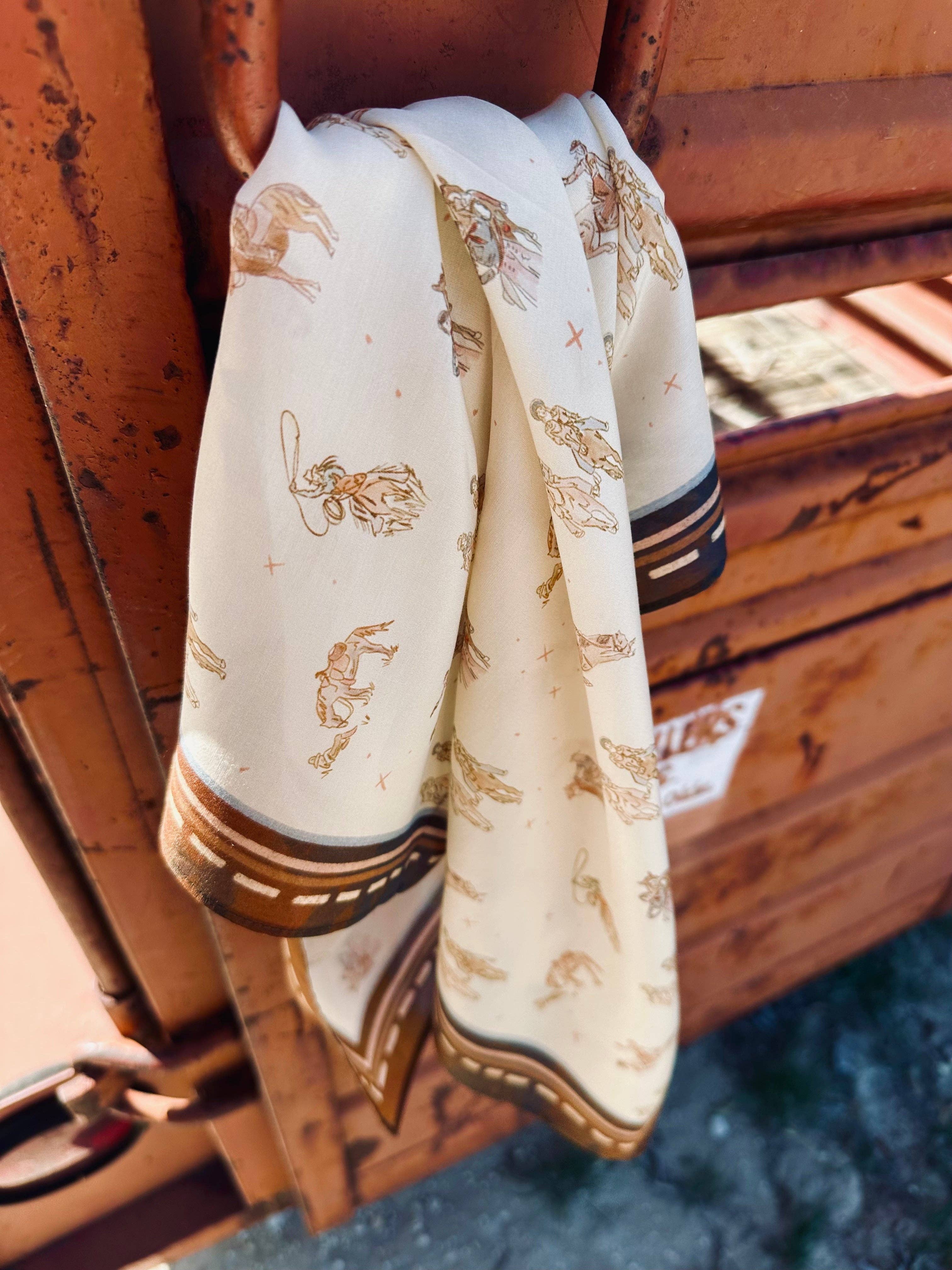 Tirzah Lane Art - Vente Écharpe – femme - Saddle Club Foulard en Soie Western Cowgirl Sauvage Artisan Cadeau2