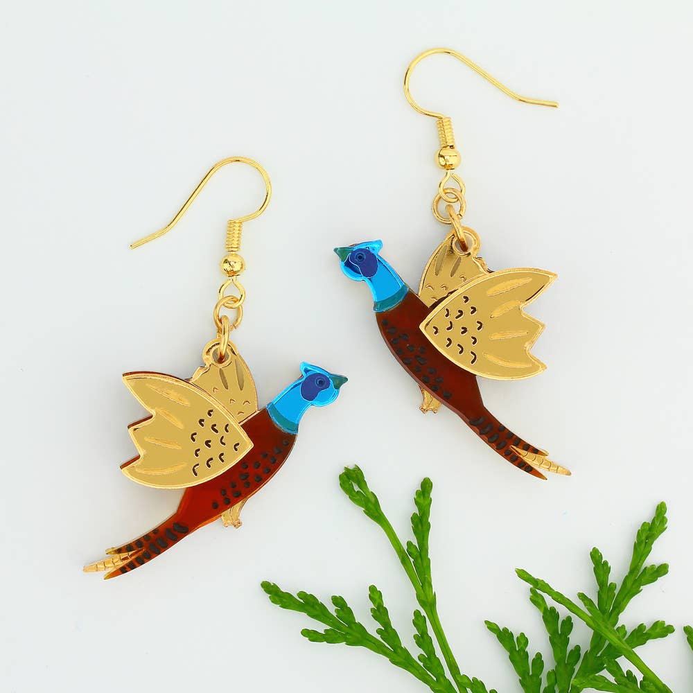 Gold Pheasant Earrings for wholesale on Faire