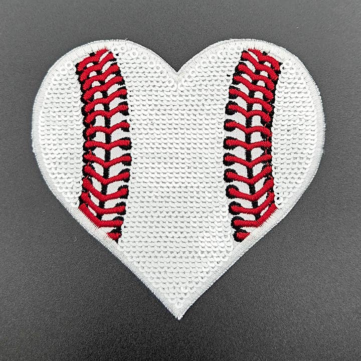 Sequin Baseball Heart HAT/POCKET Patch for wholesale by Trendy Transfers