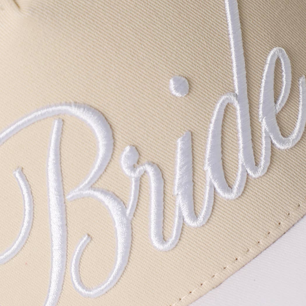 WHITE BRIDE Embroidered  Canvas Two-Tone Trucker Hat for wholesale on Faire3