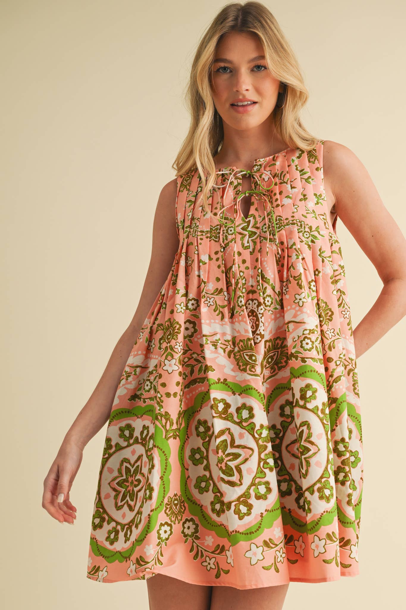 &MERCI - Wholesale Dress - Women's - EXCLUSIVE PRINT MINI DRESS WITH PLEATING MDR40868