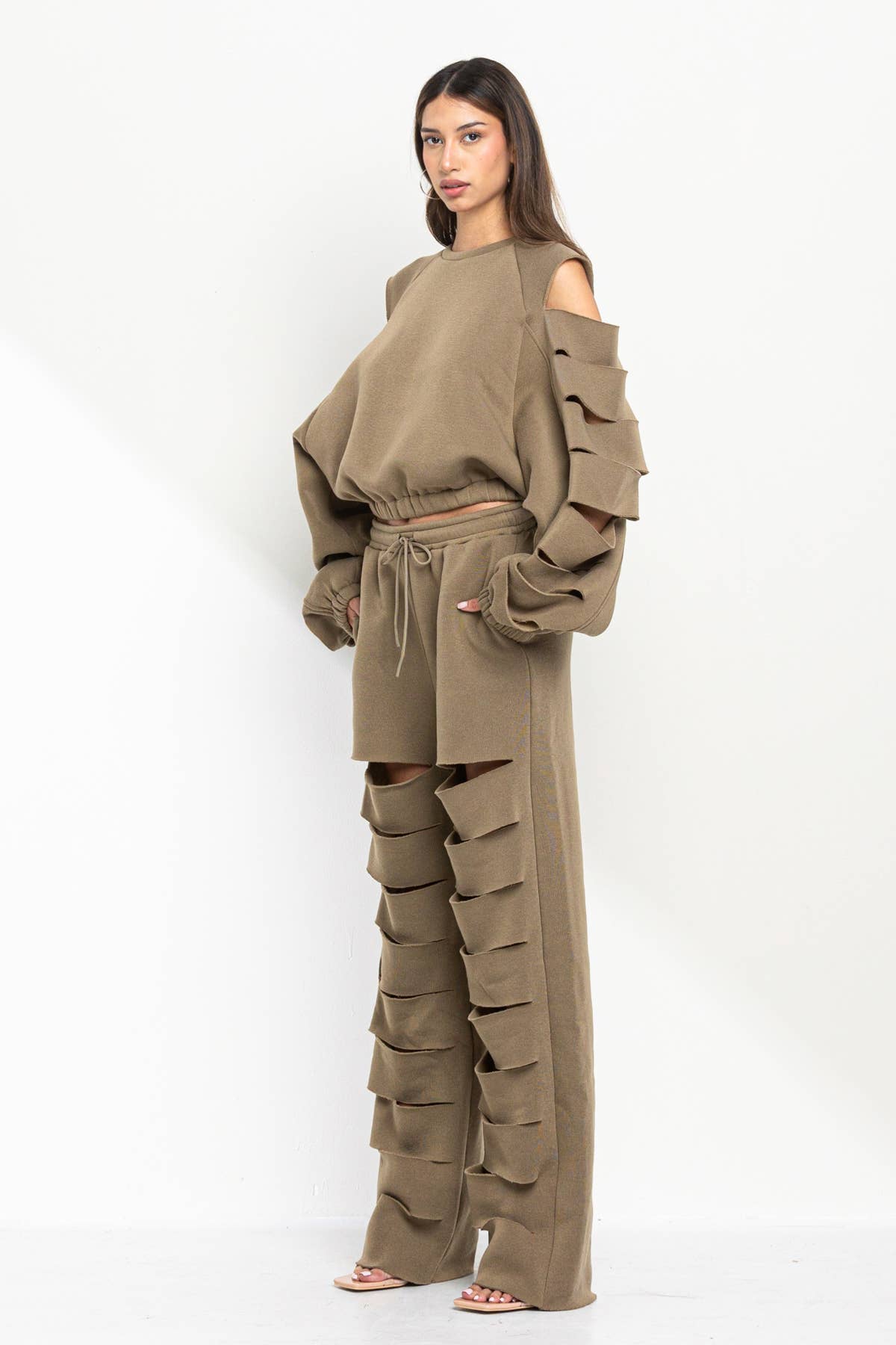 No Vacancy - Wholesale Pants - Women's - Cut out legs fleece straight pants7