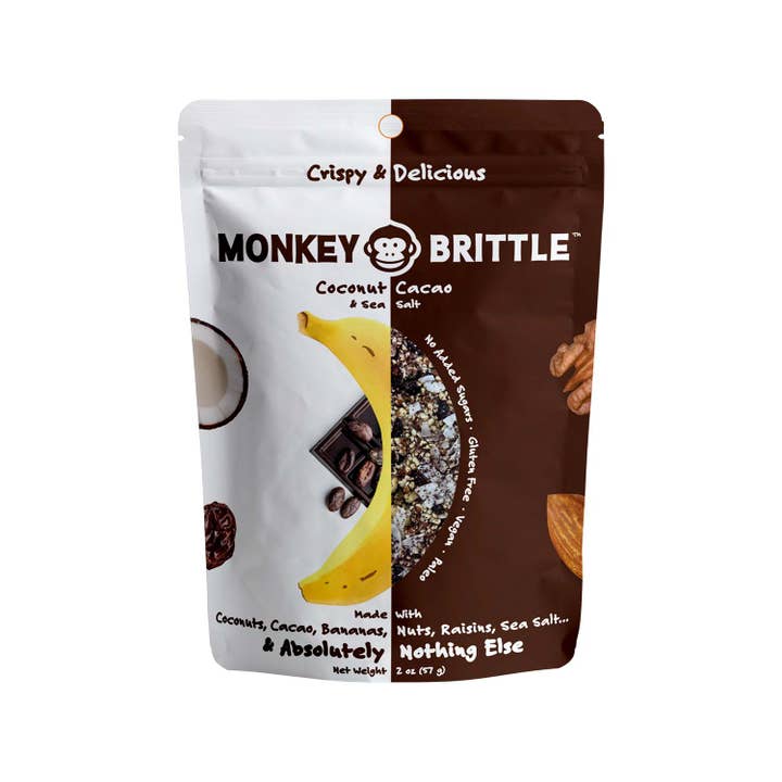 Huggins Family Farms - Wholesale Brittle - Monkey Brittle - Coconut Cacao - Case of (6) 2oz Bags