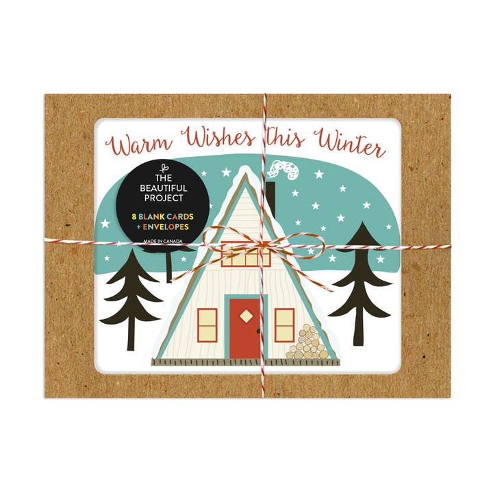 A-Frame Cabin Holiday Wishes Christmas Card Box Set of 8 for wholesale by The Beautiful Project