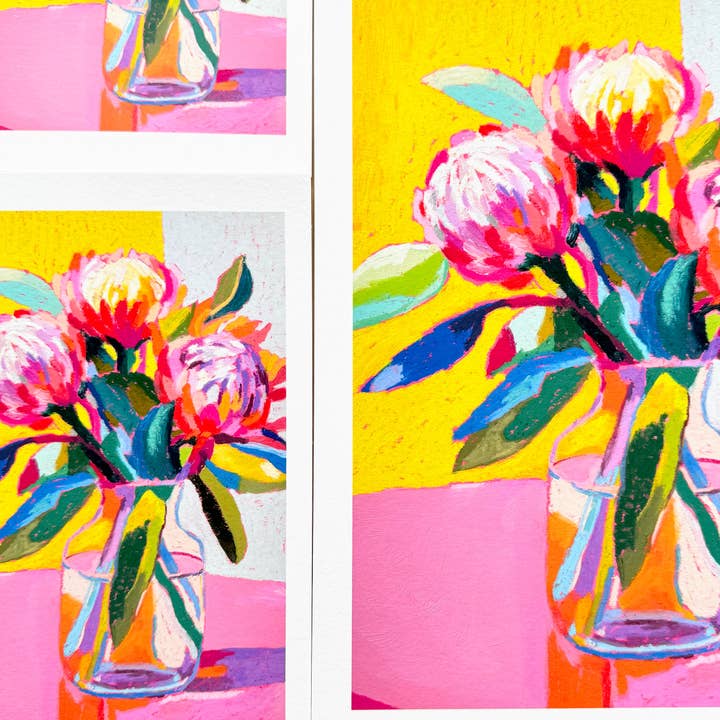 Julia Ockert - Wholesale Art Print - Playful Protea Flowers Art Print