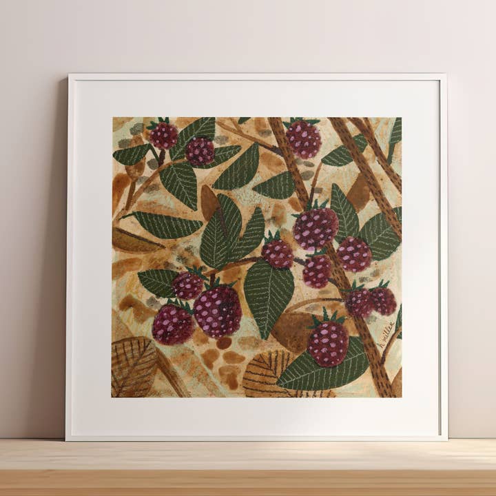 H Miller Ink Illustration Art wholesale products - Wholesale Art Print - Wild Raspberries | Art Print | Rustic Wall Art & Home Decor4