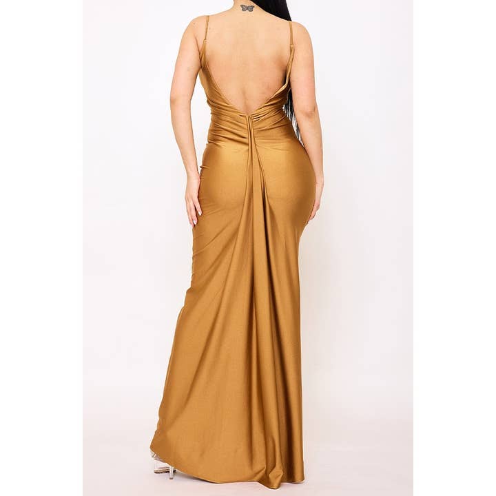 omgstyles - Wholesale Dress - Women's - SILKY SATIN FABRIC V BACK MAXI DRESS2