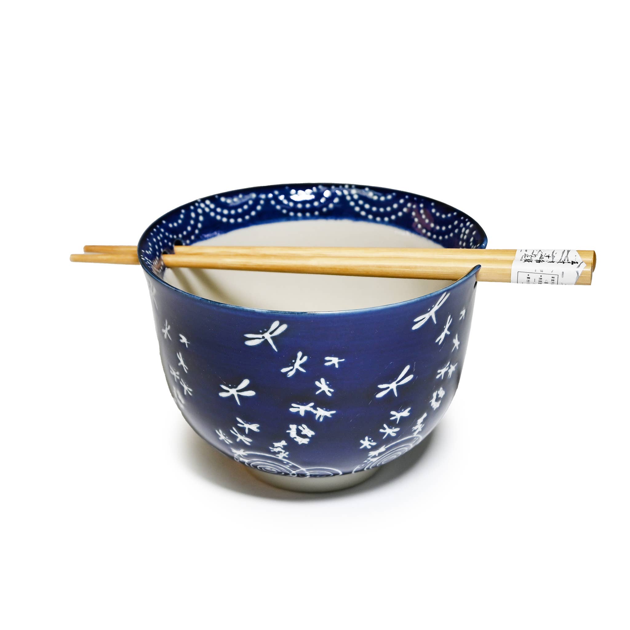 Fuji Merchandise Corporation - Wholesale Bowl - MIRA 5" BOWL WITH CHOPSTICKS – WHITE DRAGONFLIES1