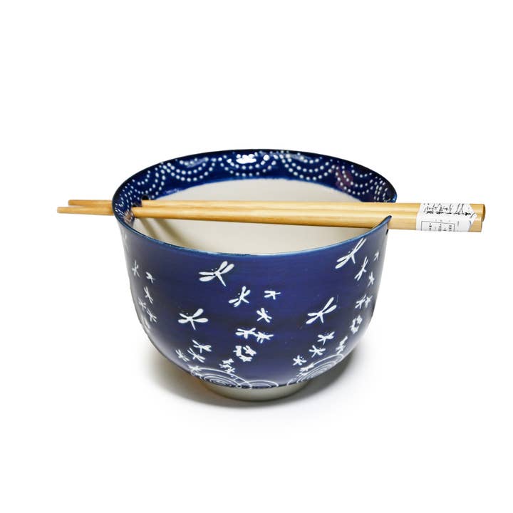 Fuji Merchandise Corporation - Wholesale Bowl - MIRA 5" BOWL WITH CHOPSTICKS – WHITE DRAGONFLIES1